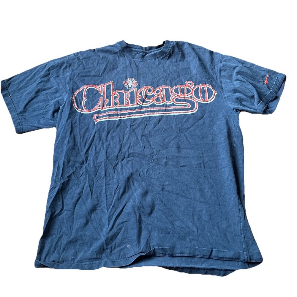 Nike Chicago Men's T Shirt Black Red Graphic Double Sided Large